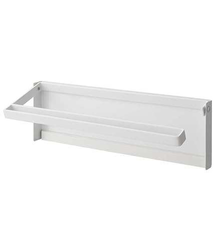 山崎実業(Yamazaki) 片手でカットマグネットキッチンペーパーホルダー ホワイト 約W30.5XD2.5XH9.5cm タワー 海外製の大判タイプにも対応 4941 山崎実業 片手でカットキッチンペーパーホルダー 選び方 実物画像・外観写真