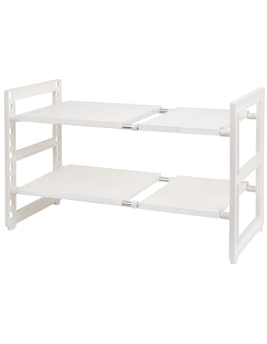 【整理収納アドバイザー推薦】 チチロバ(TITIROBA) シンク下 収納 ラック 伸縮 2段 簡単組立 シンク下伸縮棚 キッチン 収納 棚 洗面台下 フリーラック ホワイト 幅56-70.5×奥行27.5×高さ39.5cm シンク下収納ラック 選び方 実物画像・外観写真