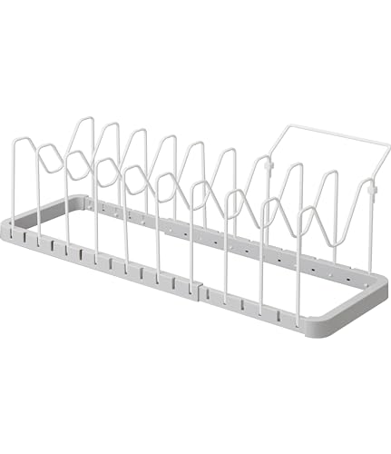 山崎実業(Yamazaki) シンク下 伸縮 鍋蓋 & フライパンスタンド ホワイト 約W45~82×D20×H17.5cm プレート Plate キッチン収納 持ち手置き付 3965 1枚目 画像