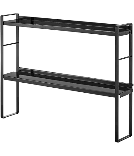 山崎実業(Yamazaki) コンロ奥 隙間ラック 2段 ブラック 約W57.5XD11XH42.5cm タワー ガスホースを通せる穴付き 5222 コンロ奥 隙間ラック 選び方 実物画像・外観写真