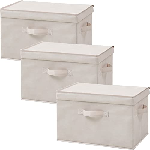 山善(YAMAZEN) ふた付き 収納ボックス 3個組 カラーボックス対応 取っ手付き 幅38×奥行25×高さ25cm 完成品 ベージュ YNF2-3PF(BE) 山善 収納ボックス 選び方 実物画像・外観写真