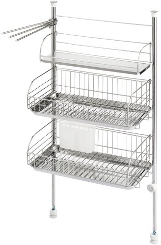 ヨシカワ 水切りラック 突っ張り ステンレス 伸縮 大容量 幅48cm×高さ107cm 省スペース スリム シンク上 日本製 1305037 ヨシカワ 水切りラック 突っ張り ステンレス 伸縮 実物画像・外観写真