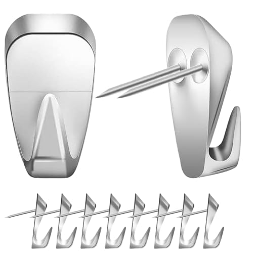 Wピン 強力壁掛けフック 8個 金属フック 壁を傷つけない 目立たない 賃貸 石膏ボード アイアン 画鋲 押しピン シルバー 石膏ボード 壁掛けフック 賃貸 実物画像・外観写真