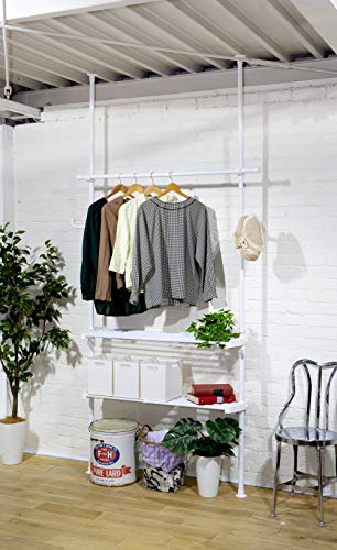 山善(YAMAZEN) 突っ張り ラック ポールハンガー ハンガーラック ワンタッチ突っ張り 縦横伸縮 (幅78-130×奥行32×高さ190-260cm) 収納棚 頑丈 衣類 収納 組立品 マットホワイト WJZ-774RM(MWH) 1枚目 画像