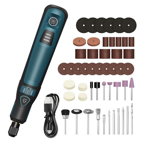 Housolution ミニルーター 50点セット リューター ミニグラインダー 電動 3段変速 15000RPM 高速回転 USB充電式 コードレス 切削/研磨/彫刻/穴あけ/錆落とし/切断/つや出し/マニキュア/汚れ落とし/クリーニング/ネイルアート コンパクト ワイヤレス設計 軽作業 DIY 工具 日本語取扱説明書付き 黒+青 1枚目 画像
