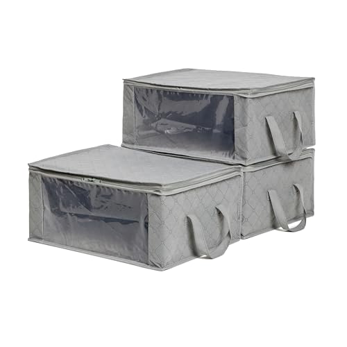 Amazonベーシック 衣類収納ケース 収納ボックス 折り畳み 不織布製 グレー Lサイズ　3個セット 衣類収納ケース 選び方 実物画像・外観写真