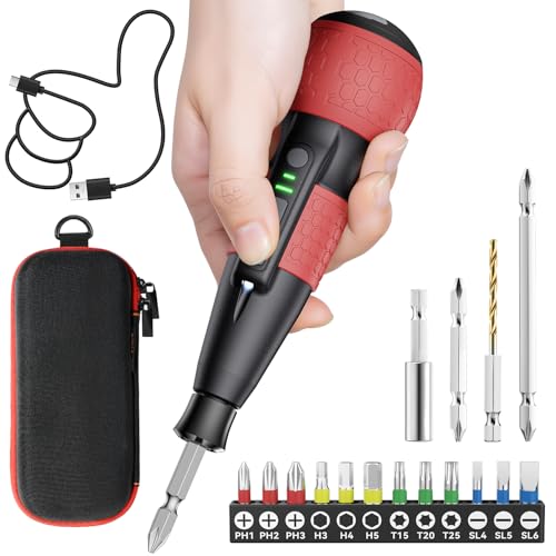 Yacooda 電動ドライバー 小型 【業界初・鬼トルク・軸ブレなし】 電動6N.m 手動15N.m 強力 16点ビット付き 収納ケース付き USB-C充電式 高輝度LEDライト 軽量 DIY 操作簡単 女性/初心者対応 レッド Yacooda 電動ドライバー 小型 選び方 実物画像・外観写真