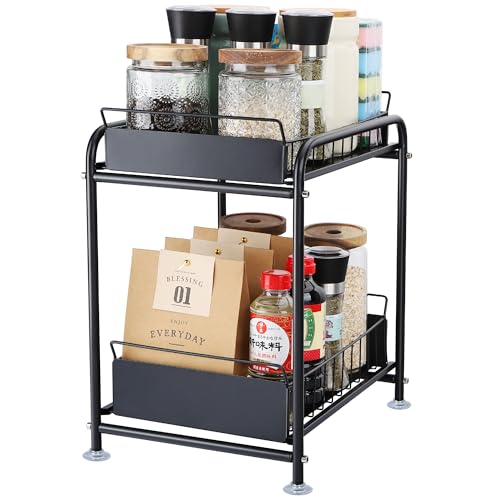 【整理収納アドバイザー推薦】チチロバ シンク下 収納 スライド ラック 大容量 2段 引き出し 洗面台下 収納ラック ブラック 幅28×奥行36×高さ40.5cm 1枚目 画像