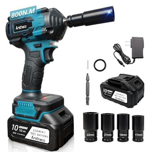 電動インパクトレンチ タイヤ交換 強力·ブラシレスモーター 最大トルク800N·m 無段変速 正逆転両用 1/2インチ 一台３役 電動レンチ/ドリルドライバー/インパクトドライバー LEDライト付き 軽量 車用 自動車の修理 ナットの締め付け ボルトの緩み 締付工具 ホイール交換 過豊かな付属品 (1個バッテリー付き) 電動インパクトレンチ タイヤ交換 選び方 実物画像・外観写真