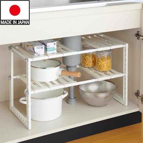 Belca(ベルカ) 日本製 キッチン収納 シンク下フリーラック 伸縮タイプ 幅50~75×奥行30.3×高さ39.8cm ホワイト シンク下収納 2段 棚 VR-EXT 最後 画像