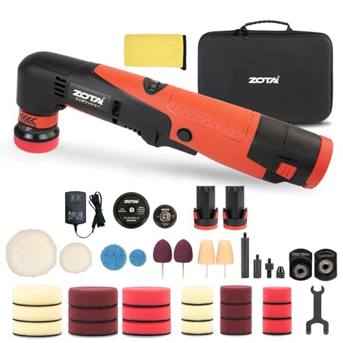 ZOTA ミニポリッシャー，30mm/50mmダブルアクション ポリッシャー コードレス 2800~4500rpm 六段階スピード調整 ダブルアクション/シングル切替 12V 2.0Ahバッテリー2個付属 PSE認証 充電式 収納バック付き ヘッドライト復元/ワックスがけ/バイクケア対応 （DP2A） ZOTA ミニポリッシャー 選び方 実物画像・外観写真
