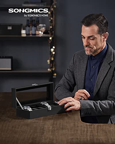 SONGMICS 時計ケース 6本 PU製 腕時計収納 コレクションケース 透明窓付き ウォッチボックス アクセサリー保管 おしゃれ 父の日プレゼント メンズ レディース 誕生日お祝いギフト ブラック JWB06B01 最後 画像