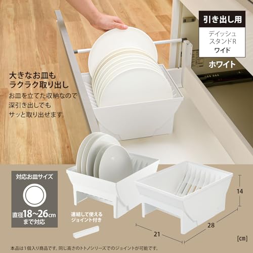 リッチェル キッチン収納 TOTONO(トトノ) 引き出し用 ディッシュスタンドR ミニ ホワイト 日本製 食洗機対応 取っ手付き 使いやすい 便利 抗菌加工 おしゃれ シンプル 皿置き ケース 10009 中間 画像