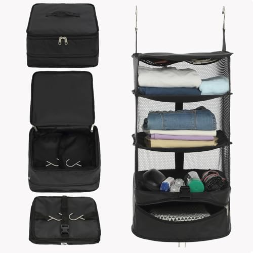 TABITORA(タビトラ) クローゼット吊り下げ収納 インナーバッグ 衣類ラック 収納 旅行 出張 クローゼット 収納ボックス 吊り下げ 省スペース 大容量 衣装ケース 4段 取付簡単 折り畳み式 ブラック L 最後 画像