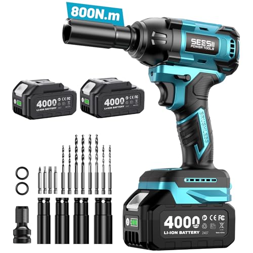 【2025新型】SEESII 電動インパクトレンチ タイヤ交換 800N・m 強力 インパクトレンチ+電動ドリル+充電式ドライバーの3in1機能 ブラシレスモーター 小型 ハイパワー 自動停止モード 無段変速 正逆転両用 1/2インチ LEDライト 2個の4000mAhバッテリー付き 車用 自動車の修理 ナットの締め付け ボルトの緩み 締付工具 型番 S8 1枚目 画像