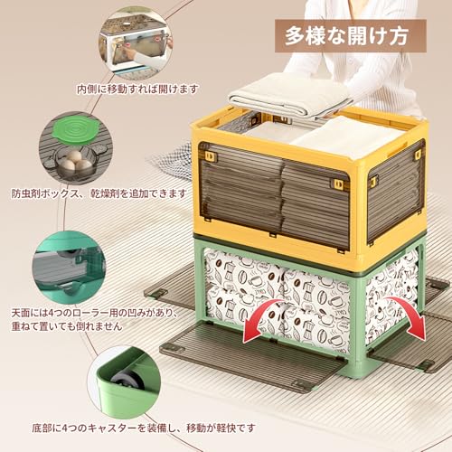 JPSunBloom 収納ボックス 折り畳み 積み重ね 蓋付き収納ボックス キャスター付き 全方向から取り出せる 大容量 三段ボックス 車用 収納ケース 衣類 布団 小物 おしゃれ コンテナ ボックス ぬいぐるみ 収納 折りたたみコンテナ 漫画 収納箱 収納用品 無臭 透明 防湿 防塵 防カビ 厚み 強い耐荷重 (ホワイト, S 3個セット) 中間 画像