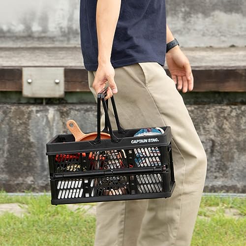 【Amazon.co.jp限定】 キャプテンスタッグ(CAPTAIN STAG) 折りたたみ コンテナ カゴ フォールディング ハンディ コンテナ 取っ手付き Mサイズ 容量15L ブラック UY-7070 中間 画像