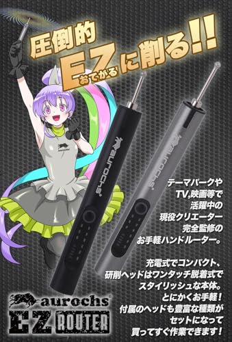 aurochs 充電式 ミニルーター プラモデル 工具 3段変速 照明付き TYPE-C 小型 コードレス 電動 やすり研磨 彫刻 穴あけ 切断 切削 ホビー 初心者用 (メタルブラック) 最後 画像