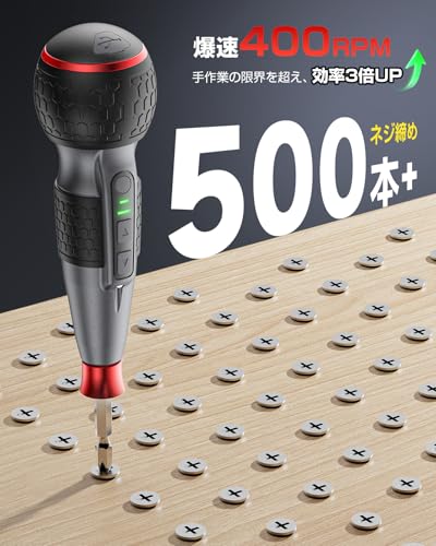 Yacooda 電動ドライバー 小型 【業界初・鬼トルク・軸ブレなし】 電動6N.m 手動15N.m 強力 16点ビット付き 収納ケース付き USB-C充電式 高輝度LEDライト 軽量 DIY 操作簡単 女性/初心者対応 ブラック 中間 画像