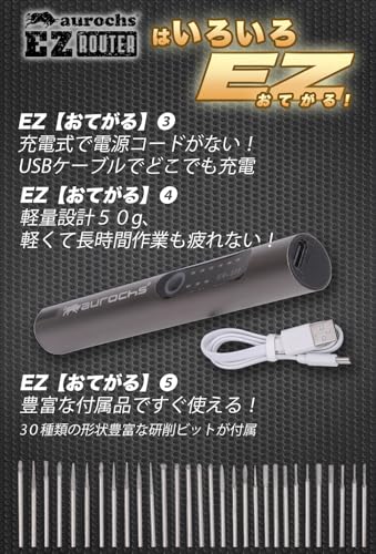 aurochs 充電式 ミニルーター プラモデル 工具 3段変速 照明付き TYPE-C 小型 コードレス 電動 やすり研磨 彫刻 穴あけ 切断 切削 ホビー 初心者用 (メタルブラック) 中間 画像