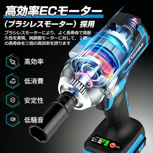 【2026年最新改良】電動インパクトレンチ タイヤ交換工具 650N.m 高トルク ブラシレスモーター 21V 2個4000mAhバッテリー インパクト 無断変速 自動停止モード 正逆切替 電動工具 一台3役 多機能 DIY 家庭用 小型軽量 1.2kg LEDライト付き 25 点フルセット 自動車の修理 ナットの締め付け ボルトの緩み 過負荷・過熱・放電保護 PSE認証済 最後 画像