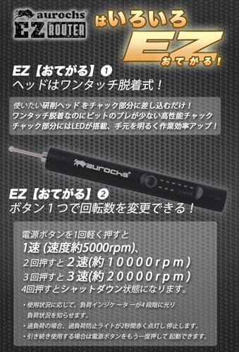 aurochs 充電式 ミニルーター プラモデル 工具 3段変速 照明付き TYPE-C 小型 コードレス 電動 やすり研磨 彫刻 穴あけ 切断 切削 ホビー 初心者用 (メタルブラック) 中間 画像