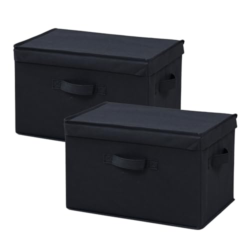 山善(YAMAZEN) 収納ボックス ふた付き 頑丈 取っ手付き カラーボックス対応 【2個組】衣類 小物 収納 折りたたみ可能 幅38×奥行25×高さ25cm 完成品 ブラック YTCF-2PF(BK) 収納ボックス カラーボックス対応 選び方 実物画像・外観写真