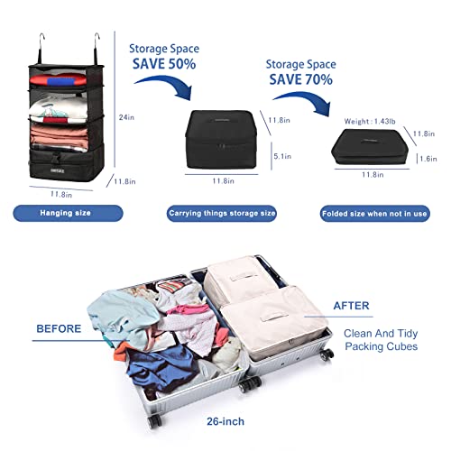 TABITORA(タビトラ)収納ボックス 吊り下げ インナーバッグ 衣類ラック 収納 旅行 出張 クローゼット 省スペース 大容量 衣装ケース 4段 オーガナイザー ブラック L 中間 画像