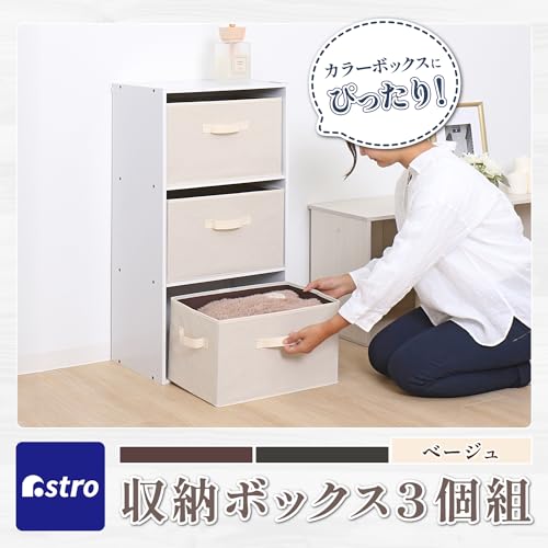 アストロ 収納ボックス 3個セット 不織布製 カラーボックスにぴったり ベージュ×ブラウン 容量20L 衣類収納 おもちゃ収納 リビング収納 小物入れ 文書箱 おしゃれ 高見え 606-62 最後 画像