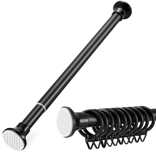 つっぱり棒2.4m 突っ張り式カーテンレール130cm-240cm 伸縮 シャワーカーテンロッド 室内 シングルカーテンレール 強力 突っ張り棒240cm サッシ窓用 (130cm-240cm ブラック 18カーテンリング) つっぱり棒2.4m 突っ張り式カーテンレール 選び方 実物画像・外観写真