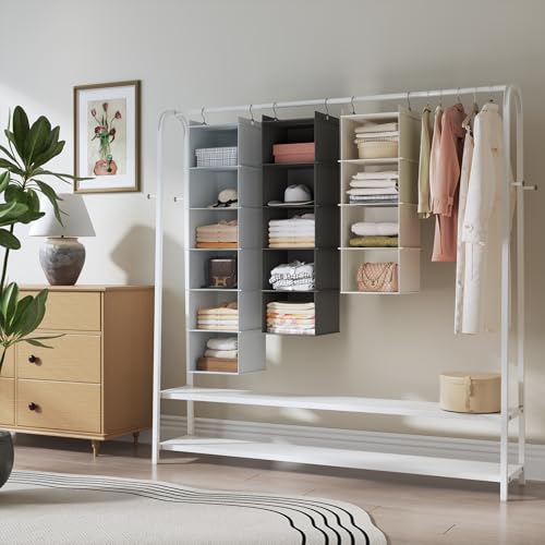 YOUDENOVA 吊り下げ収納 衣類ラック 収納 クローゼット 折りたたみ 旅行 便利グッズ 水洗い可能 防湿防カビ 洋服収納 衣類収納 帽子収納 (グレー、4段) 最後 画像