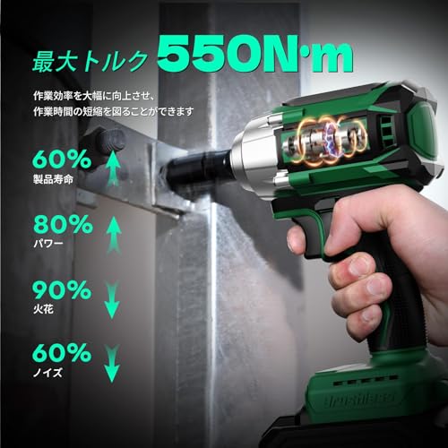 【2026新型】KIMO 電動インパクトレンチ 一台3役 コードレスインパクトレンチ+電動ドリル セット+電動ドライバー 20V 4000mAhバッテリー 急速充電器搭載 高トルク550N·m 無断変速 自動停止モード タイヤ交換 インパクト ソケット7本 正逆切替 LEDライト付き 強力電動レンチ インパクトドリル 電動工具 ナットの締め付け ボルトの緩み 過負荷・過熱・放電保護 PSE認証済 最後 画像