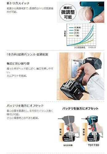 マキタ(Makita) 充電式インパクトドライバ(黒) 18V バッテリ・充電器・ケース別売 TD173DZB 中間 画像