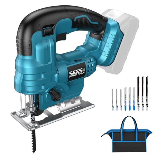 SEESII ジグソー 電動 充電式ノコギリ 18Vマキタ互換バッテリー対応 木材・DIY・日曜大工用 コードレス高出力 切断用 安全カット機能・LEDライト搭載 本体のみ(バッテリー別売)日本語取扱説明書付 型番JS01の外観・全体像 画像