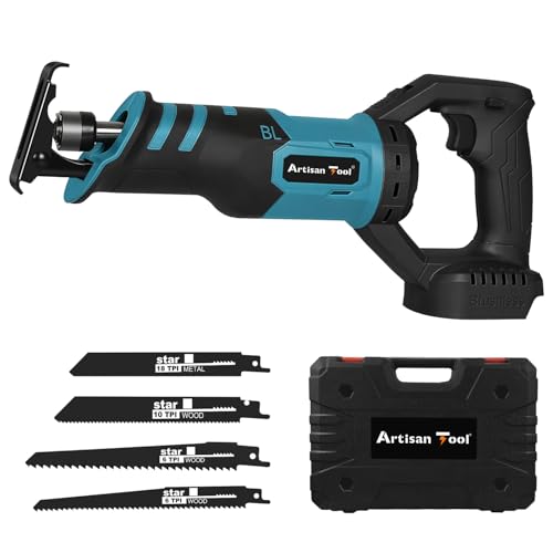 アルチザンツール【日本ブランド】充電式レシプロソー 青 収納ケース 替刃4本付き ATRS01B 電気のこぎり マキタ18Vバッテリー使用可能 切断 木材 PVC 金属 パイプ 切る 切削 軟鉄パイブ DIY アルミ切断 薪作り 木材 剪定 枝払い 金網 切断 ブレード替刃 4本付き BL1860B BL1850B BL1840B BL1830B バッテリー別売り マキタ互換品の外観・全体像 画像