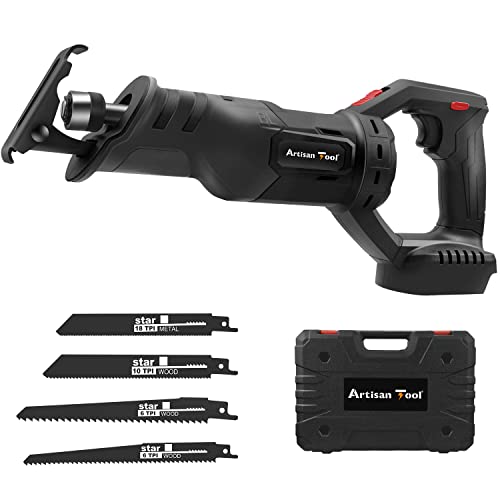 アルチザンツール 日本ブランド充電式レシプロソー 黒 収納ケース 替刃4本付き ATRS01B 電気のこぎり マキタ18Vバッテリー使用可能 切断 木材 PVC 金属 パイプ 切る 切削 軟鉄パイブ DIY アルミ切断 薪作り 木材 剪定 枝払い 金網 切断 ブレード替刃 4本付き BL1860B BL1850B BL1840B BL1830B バッテリー別売り マキタ互換品の外観・全体像 画像