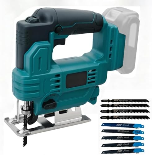 マキタ ジグソー 互換 18Vバッテリー対応（電池別売）6段階変速 0〜45°角度調整 4段オービタル 最大2900RPM 木材55mm/金属/樹脂切断 交換刃10本付き 1