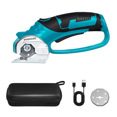 DODOGOD 電動カッター ダンボールカッター 電動マルチカッ ステンレス鋼ブレード 布 レザー カーペット 段ボール 切断 充電式 プラスチックなどの切断に (ブルー)の外観・全体像 画像