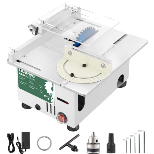 Huanyu テーブルソー 7段変速 卓上丸鋸盤 0-29MM鋸刃昇降 180°角度調節 9000RPM 切断 研磨 96W 鋸刃付き 木材/基板/アクリル/金属用 小型 コンパクト DIY 家庭用(銀/96W) 1
