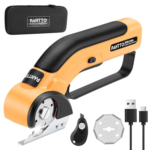 PAHTTO 電動カッター 電動ハサミ 電動マルチカッタ ダンボールカッター コードレス 充電式ハサミ ステンレス鋼ブレード 布 レザー カーペット 段ボールハサミ プラスチックなどの切断に Type-Cケーブル付き（オレンジ） 1