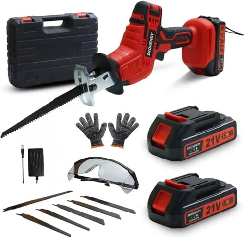 レシプロソー 電動ノコギリ 電動工具 ノコギリ 2個バッテリ 無段変速 一台多役 家庭用 小型 軽量 電動カッター 充電式レシプロソー レッドの外観・全体像 画像