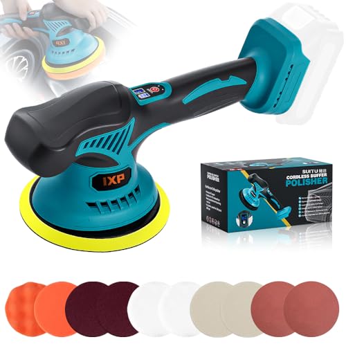 IXP ポリッシャー 車 150mmバフ 8段階変速 充電式 2800-6000RPM 【バッテリ一なし】マキタ18Vバッテリー対応可能 充電式 ダブルアクション 21V/18V 電動ポリッシャー 偏心構造 コードレス 残量表示付き 研磨機 車磨き 洗車 艶出し 傷消し 鏡面磨き 研磨 ワックス作業 和式バフ付き 家庭用の外観・全体像 画像