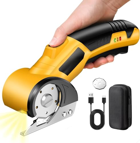 PAIFIEVD 電動カッター 充電式マルチカッタ 電動ハサミ 切断機 段ボールカッター交換用ブレード付属、内蔵2000mAhバッテリー、LEDライト、充電インジケーター付きの外観・全体像 画像