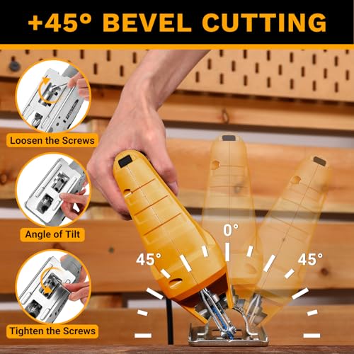 コード式ジグソー：DEKOPRO電動ジグソー工具 木工用パワージグソー、木工用ハンドツール6段階変速、4段階オービタル設定、±45°ベベルカット、工具不要ブレードクイックリリースの詳細・まとめ 画像