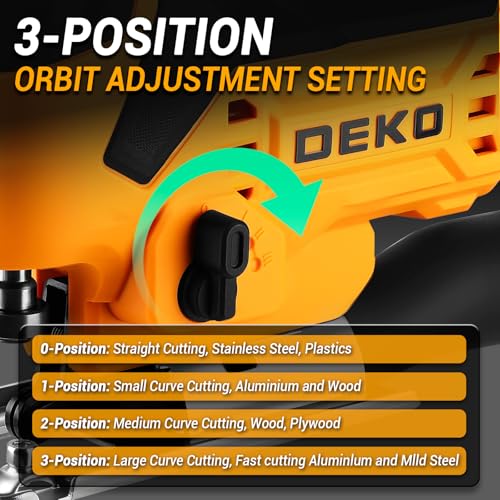 DEKOPRO ジグソー電動 オービタルジグソー DIY 電動工具 切断工具 コード式 6段変速 4段階調節 ±45°多角度調整 木材 プラスチック 金属 家庭用 小型 除塵 吸引・吹き出し掃除機能 ブレード&定規付き 木工 DIY作業 イエローの特徴・詳細 画像