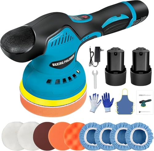 【2025強化版】ポリッシャー 充電式ポリッシャー 電動ポリッシャー 12V ダブルアクション ポリッシャー 8段階変速 125mm コードレス ポリッシャー 大容量バッテリ一2個搭載 車 コードレスポリッシャー 研磨 ポリッシャー 洗車 車磨き 鏡面磨き 傷消し 艶出し ワックス 電動ポリッシャー (ブルー) 1