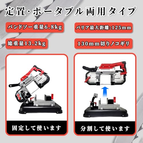 CXCESNS バンドソー ポータブル 100V 最大切断径Φ127mm 電源コード式 定置·ポータブル両用タイプ 正確な切断 LED灯付 【鉄 木材 ステンレス 丸パイプ 角パイプ 難削材 切断機 切断 帯鋸 帯のこ 0~45度 直角切り 角度切り 電動工具 DIYツール 工具 用品】 卓上バンドソーの特徴・詳細 画像