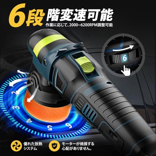 【2025年新型】Elikliv 電動ポリッシャー ポリッシャー 充電式 ダブルアクション 75mmミニポリッシャー 車 バイク サンダポリシャー コードレス 6段階変速 2000-6200RPM 恒定回転速度 4000mAh大容量バッテリー付き 洗車 バイク 自動車用 木工 錆消し 傷消し キズ消し 艶出し ワックスがけ 業務用 豊かな付属品付きの特徴・詳細 画像