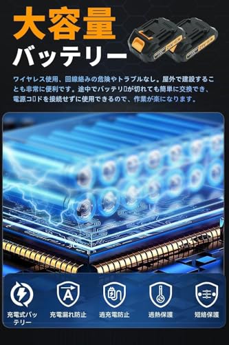 レシプロソー 電動ノコギリ 2個バッテリ 電動工具 ノコギリ 無段変速 一台多役 電動カッター 充電式レシプロソー 小型 軽量 家庭用の詳細・まとめ 画像