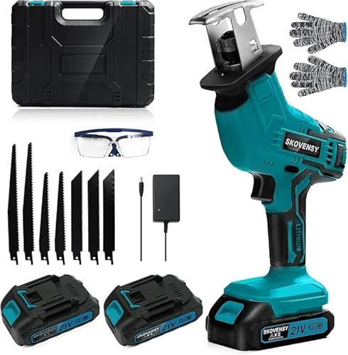 電動ノコギリ レシプロソー 2個バッテリ ノコギリ のこぎり 電動カッター 充電式レシプロソー ブルー WFJの外観・全体像 画像